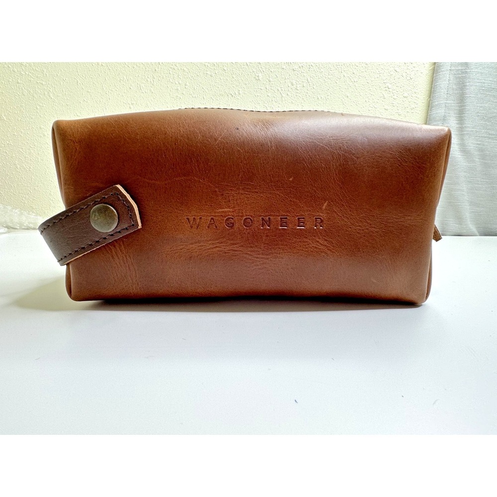 Wagoneer Leather Dopp Kit Men's Travel Toiletry Bag By Rustico Brass Trim View 3